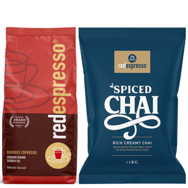 Café Favourites Combo: Ground Rooibos Espresso 1kg + Premium Chai 1kg